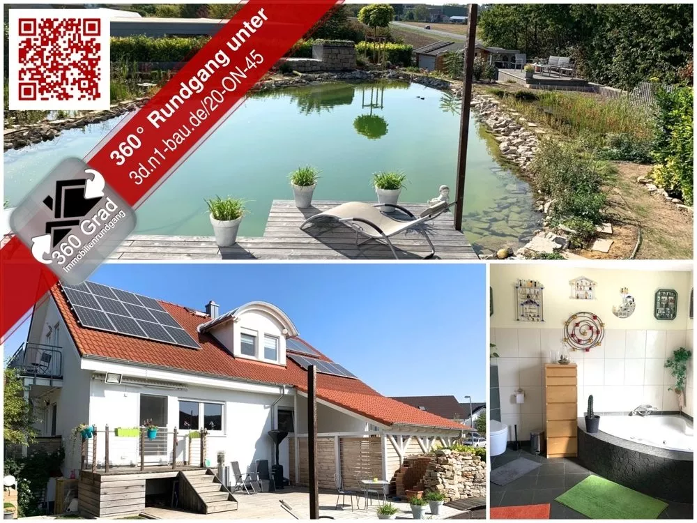 Immobilienangebot - Bornheim - Alle - Wohnen wie andere Urlaub machen - Exklusives 2-Familienhaus mit Bio-Badeteich, Carport & Garage