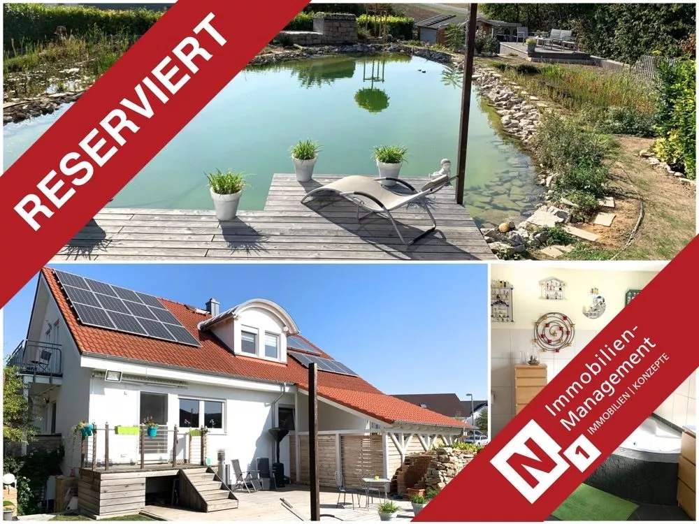 Immobilienangebot - Bornheim - Alle - Wohnen wie andere Urlaub machen - Exklusives 2-Familienhaus mit Bio-Badeteich, Carport & Garage
